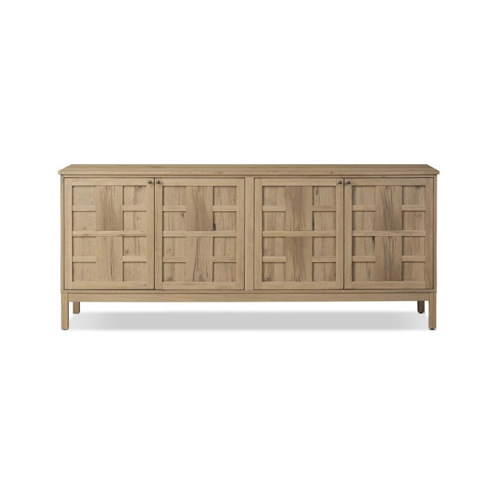 Preview image for Aged Natural Oak Wood Sideboard Media Console Storage Cabinet 82 inch