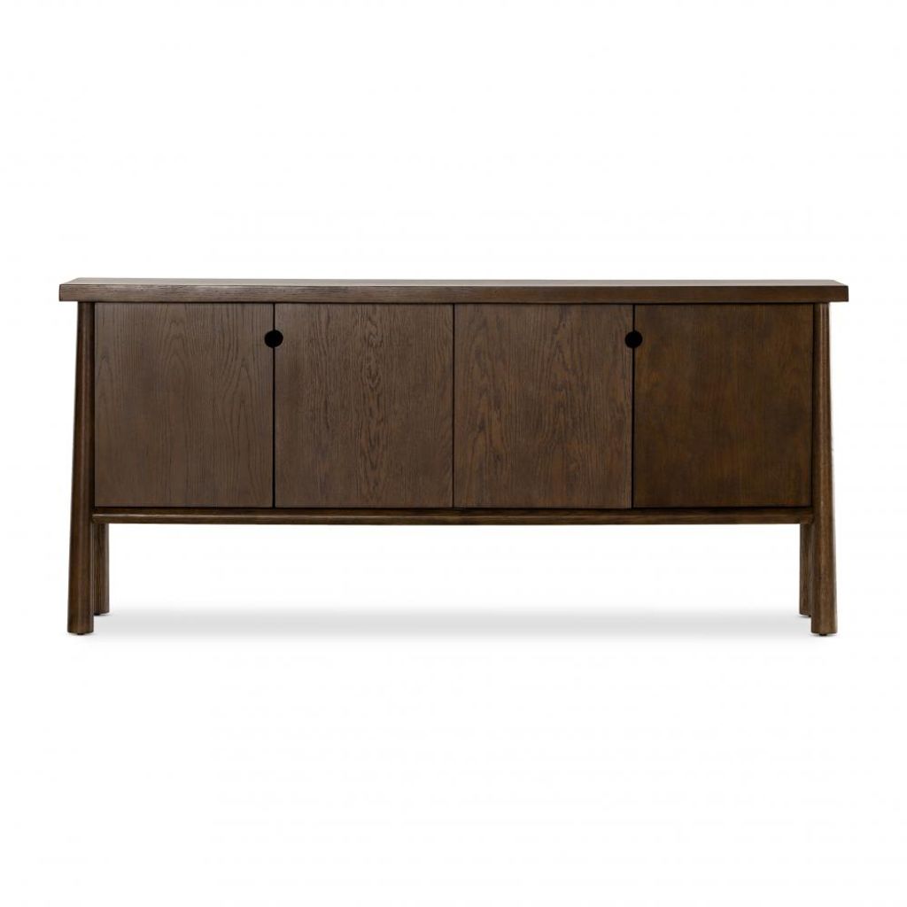 Preview image for Dark Brown Solid Oak Wood Sideboard Media Cabinet 72 inch