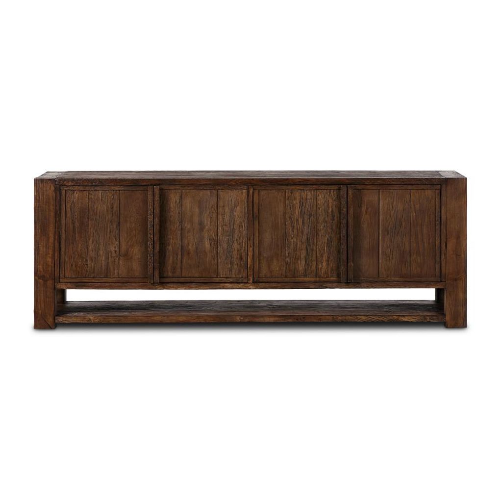 Preview image for Wabi Sabi Style Smoked Dark Brown Alder Wood Media Console Sideboard Storage Cabinet 94 inch