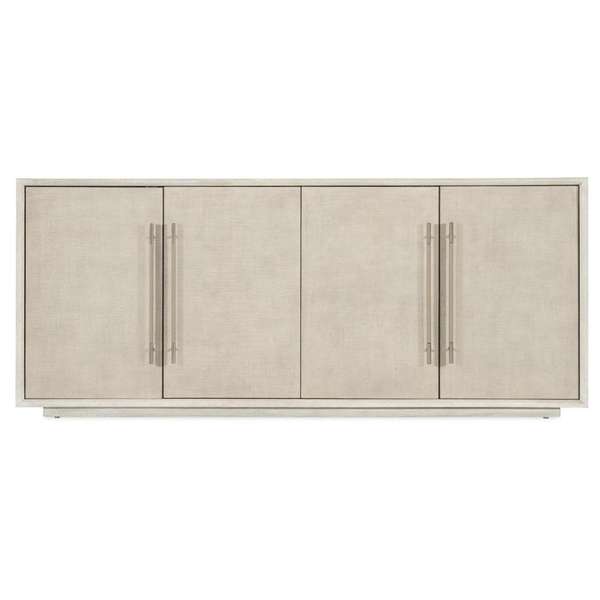 Alabaster White Raffia Wrapped Doors Media Console Sideboard Storage Cabinet 80 inch