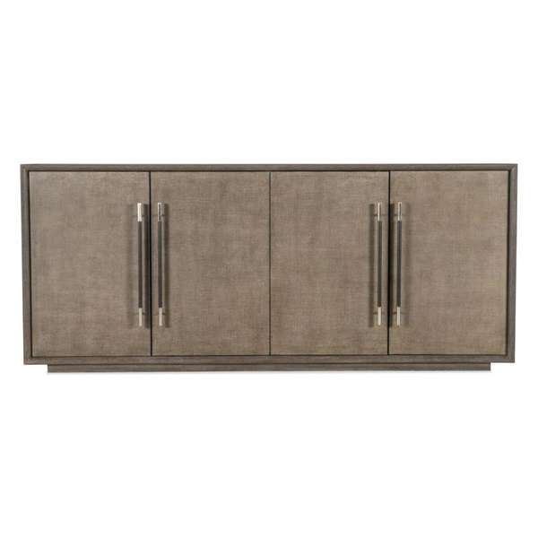 Mink Grey Raffia Wrapped Doors Media Console Sideboard Storage Cabinet 80 inch