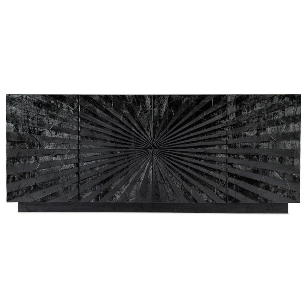 Preview image for Black Solid Mango Wood Media Console Sideboard Storage Cabinet 78 inch