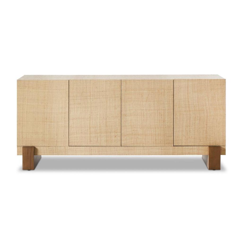 Natural Raffia Wrapped Sideboard Media Storage Cabinet 72 inch