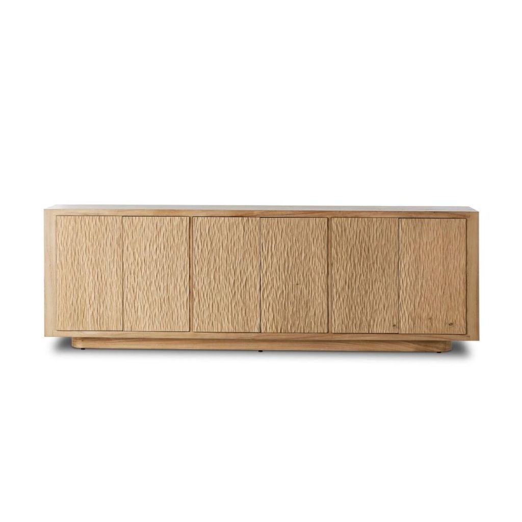Carved Light Natural Guanacaste Wood Sideboard Storage Cabinet 98 inch