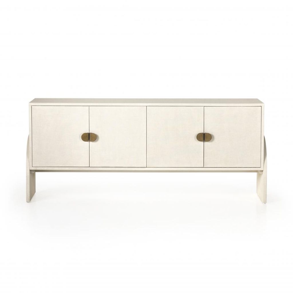 Preview image for Ivory Linen Wrapped Sideboard 4 Door Media Storage Cabinet 72 inch