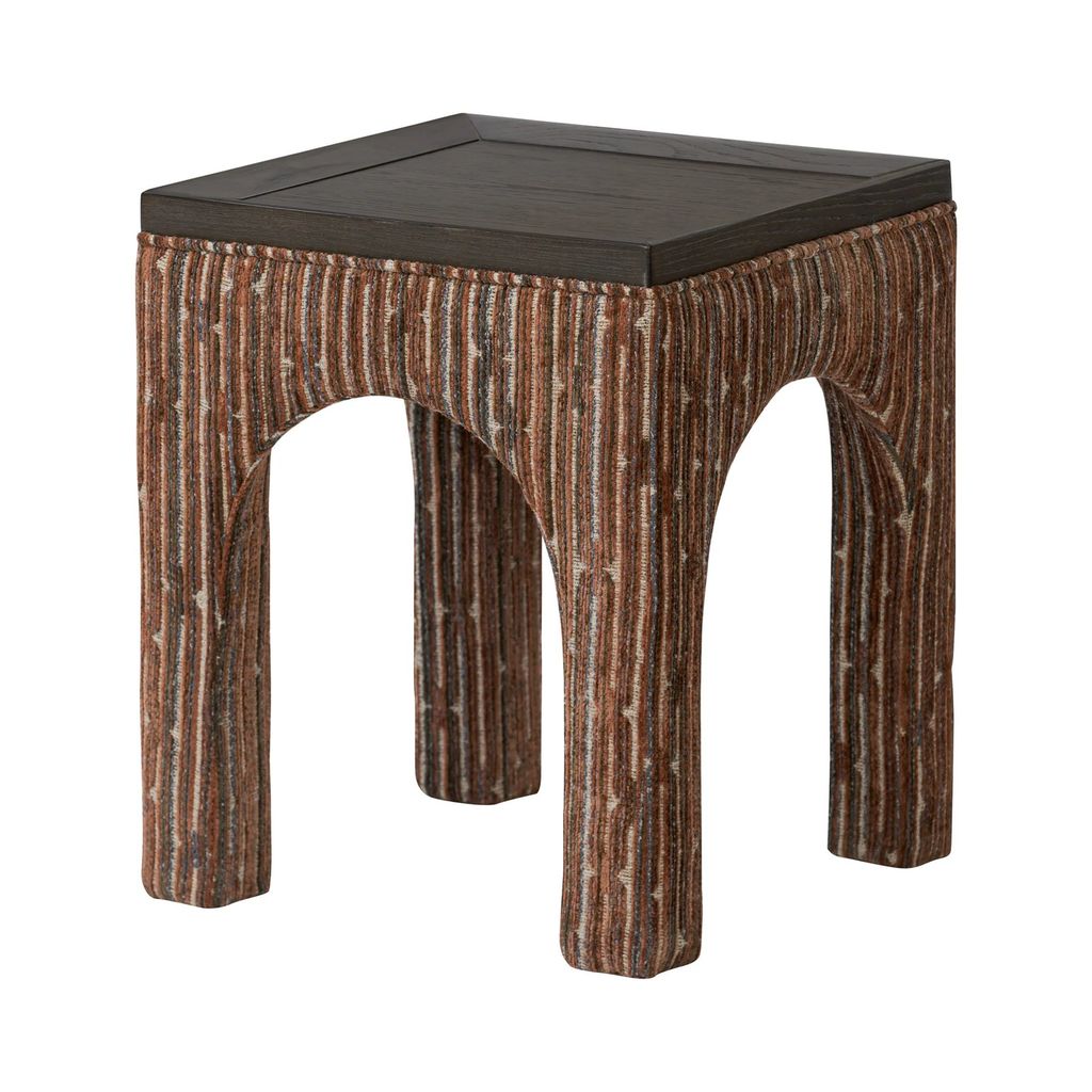 Preview image for Arched Legs Upholstered Geometric Fabric & Brown Wood Square Side Table 16 inch