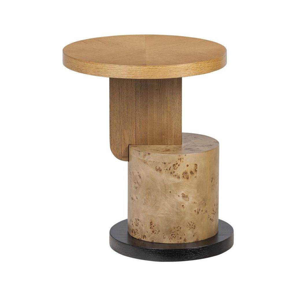 Preview image for Sculptural Stacked Black Oak Wood & Mappa Burl Wood Round Accent Table 18 inch