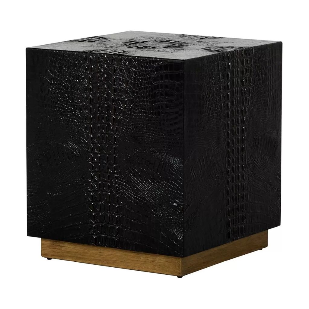 Preview image for Brown Faux Alligator Skin & Brushed Gold Square Block Side Table 20 inch