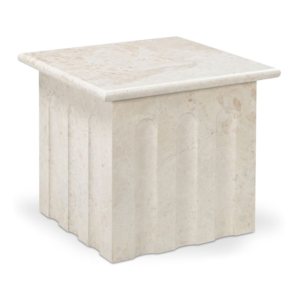 Preview image for Italian Cosmos Cream Marble Carved Arches Square Block End Table 22 inch