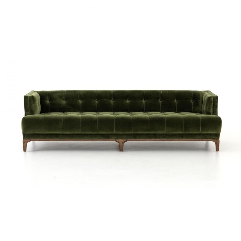 Preview image for Modern Classic Olive Green Velvet Tufted Tight Back Square Arm Sofa 91 inch