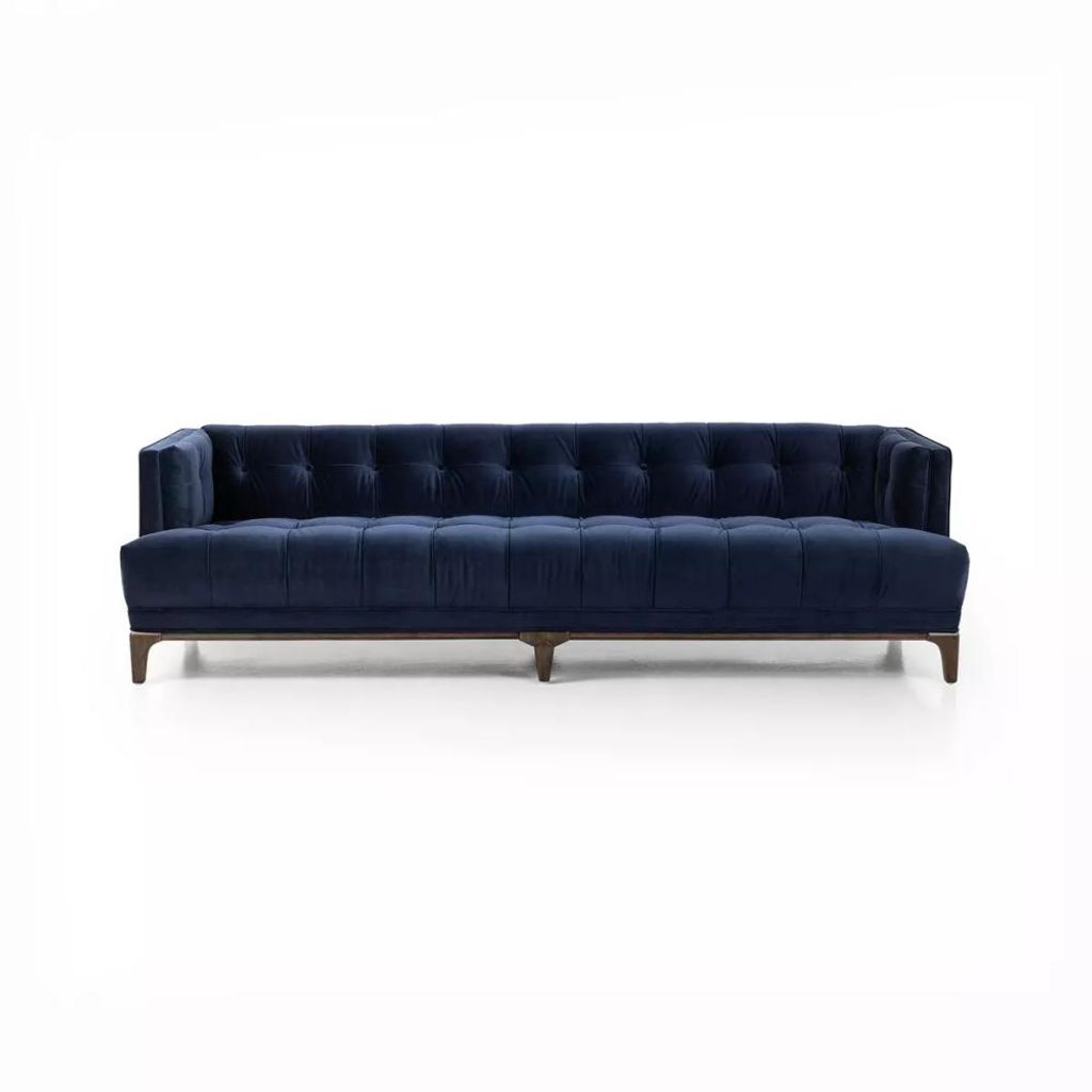 Preview image for Modern Classic Navy Blue Velvet Tufted Tight Back Square Arm Sofa 91 inch