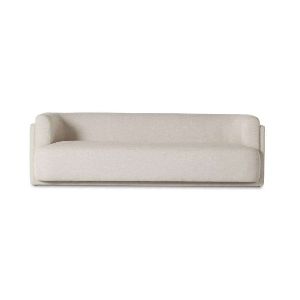 Preview image for Modern Curved Cream Performance Fabric Fully Upholstered Tight Back Sofa 95 inch