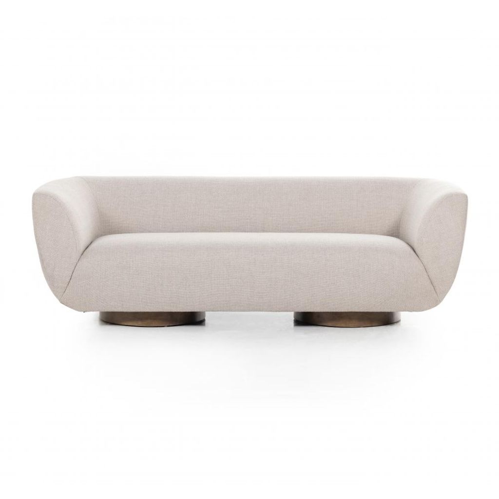Preview image for Taupe Fabric Curved Tight Back Double Pedestal Column Leg Sofa 87 inch