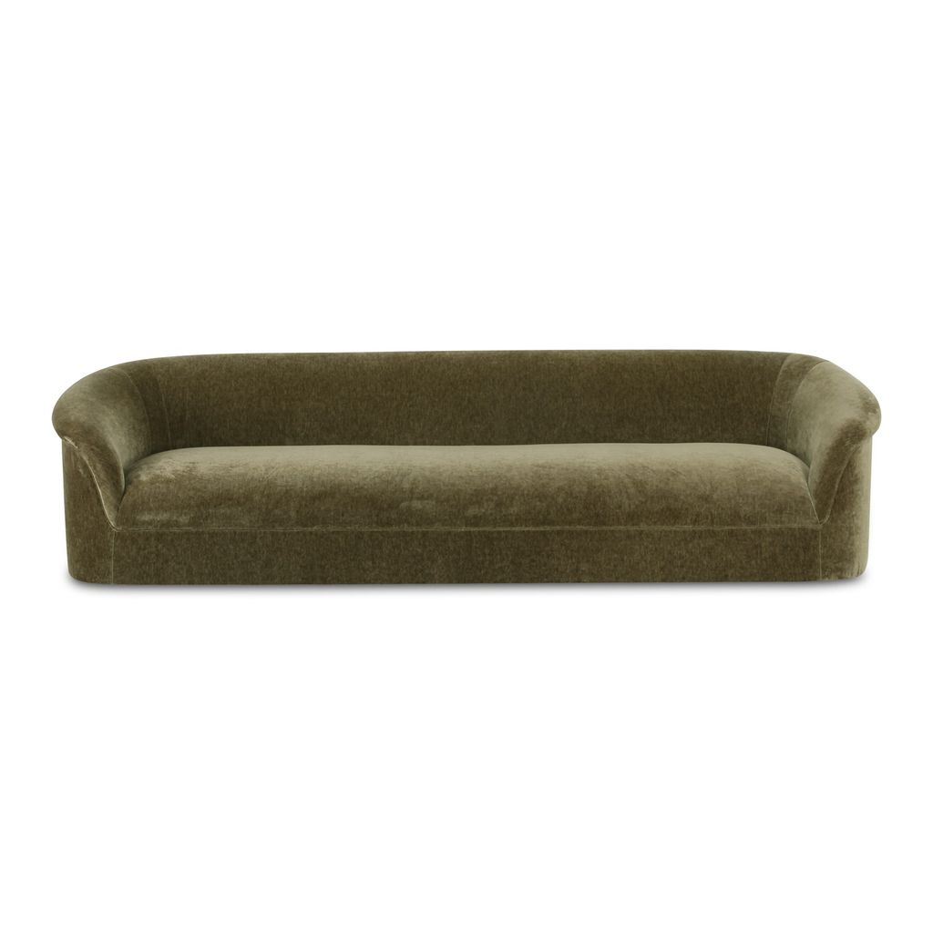 Preview image for Green Velvet Curved Fully Upholostered Tight Back Bench Seat Sofa 109 inch