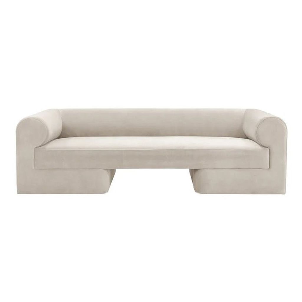 Preview image for Modern Inverse Roll Arm Taupe Velvet Fully Upholstered Sofa 98 inch