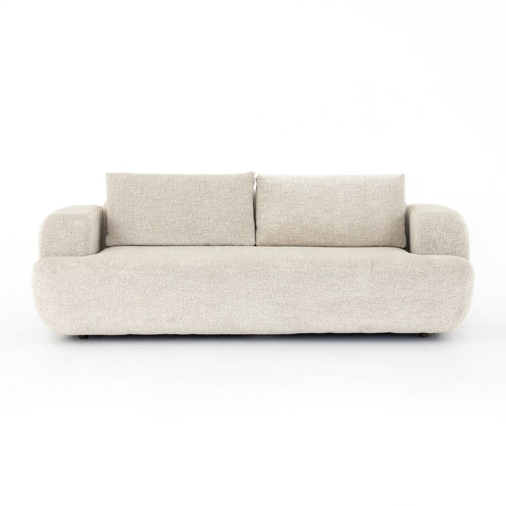 Preview image for Sculptural Rounded Neutral Fabric Fully Upholostered Bench Seat Sofa 90 inch