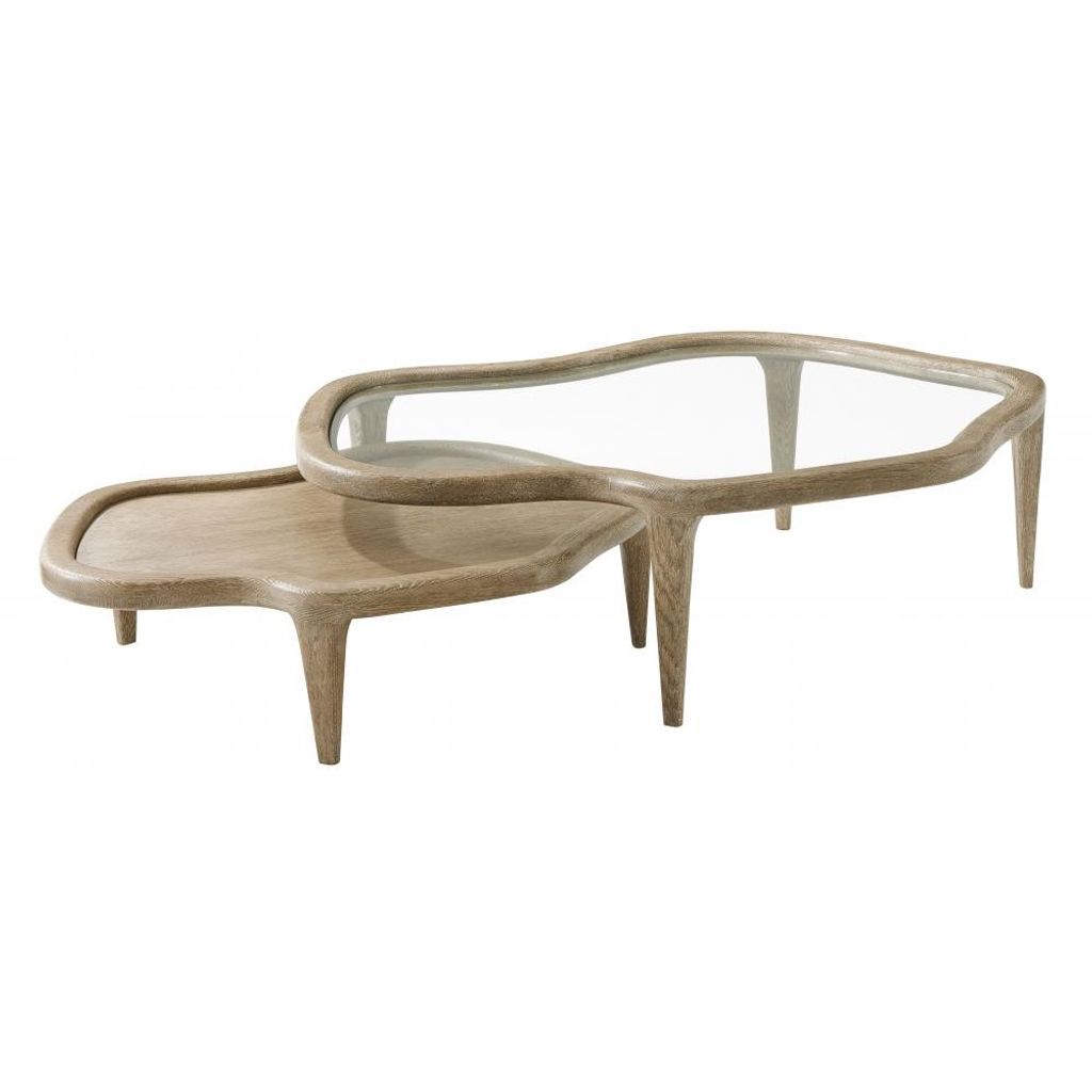 Preview image for Coastal Freeform Oak Wood & Glass Nesting Coffee Table (Set of 2)