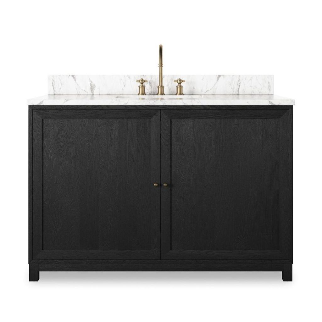 White Carrara Marble Top Black Oak Wood Single Wide Sink Bathroom Vanity 48 inch