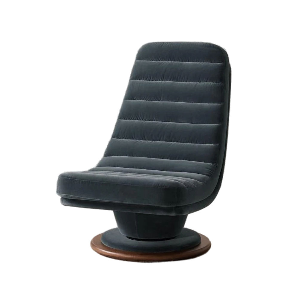 Preview image for Blue Grey Velvet Channel Tufted Fully Upholstered Armless Pedestal Swivel Lounge Chair