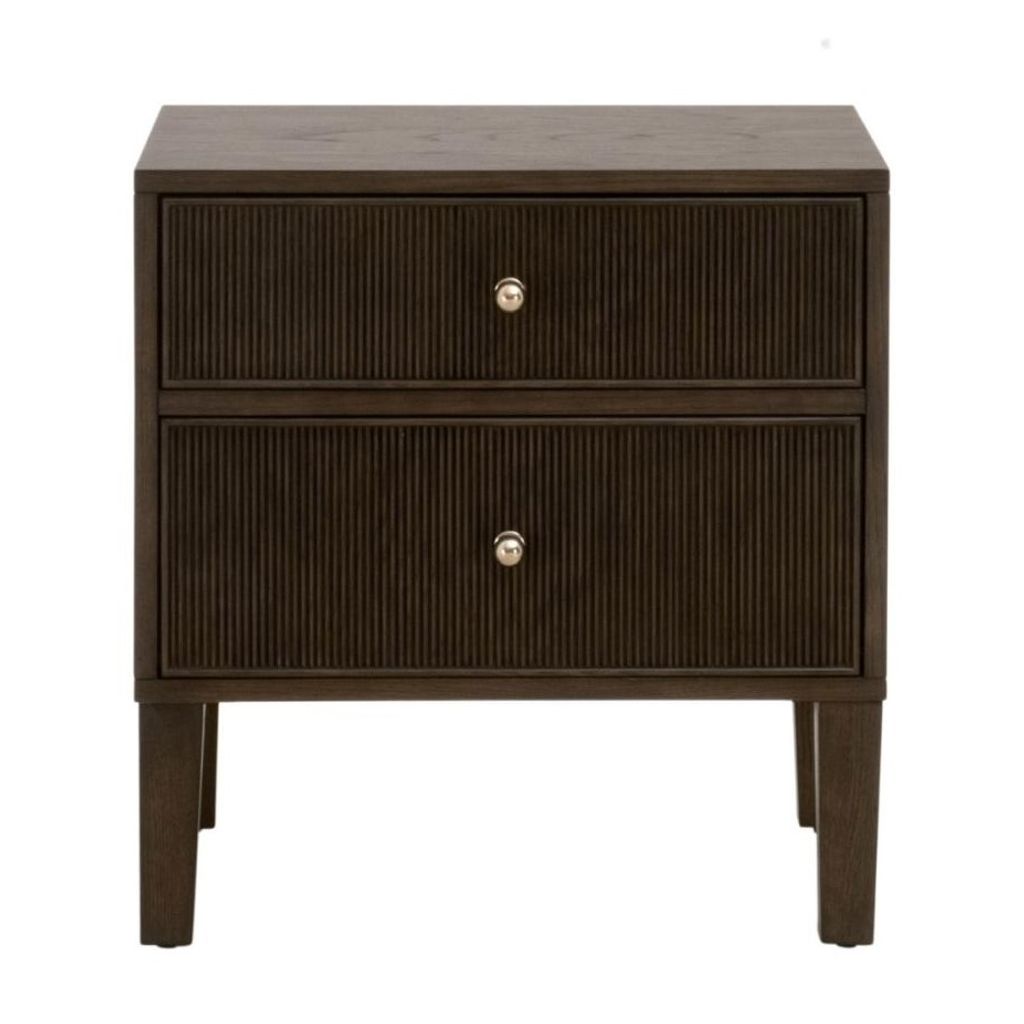 Brown Reeded Oak Wood 2 Drawer Nightstand 23 inch