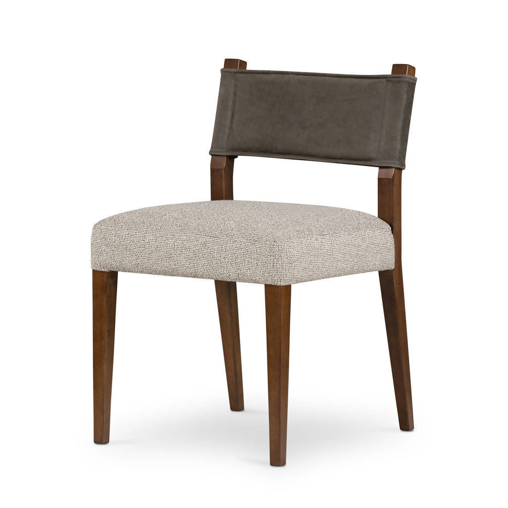 Preview image for Charcoal Leather Back Dining Chair with Neutral Performance Fabric Seat Cushion