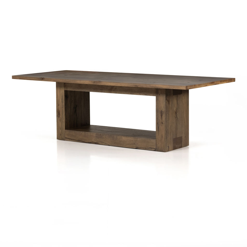 Preview image for Oak Wood Rectangle Dining Table Rustic Brown Fawn Finish 93 inch