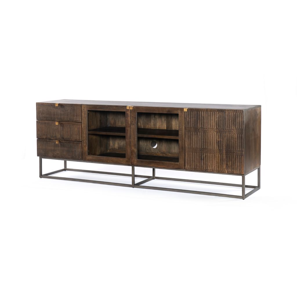 Media Console Carved Vintage Brown