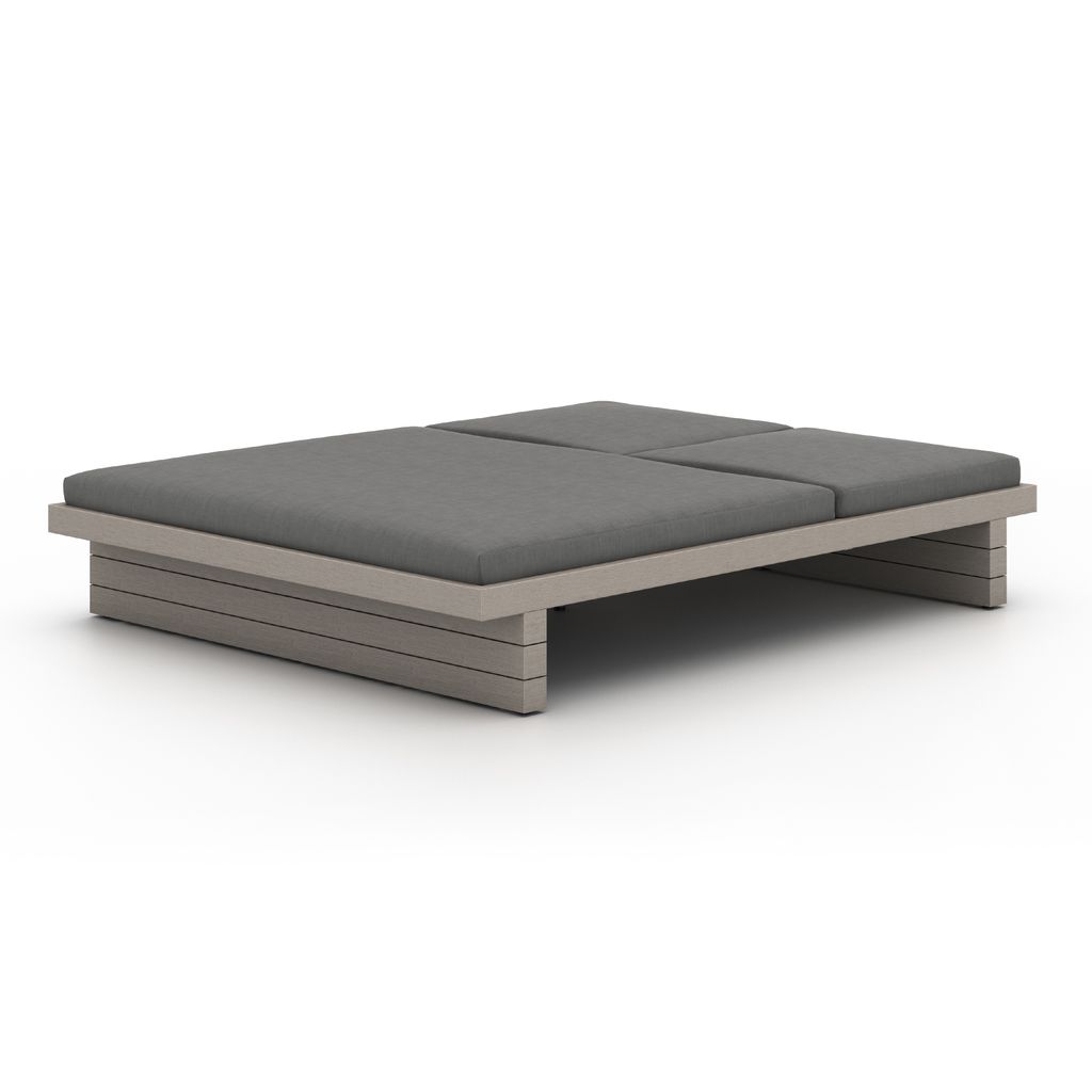 Leroy Outdoor Double Chaise Lounge Chair Weathered Grey