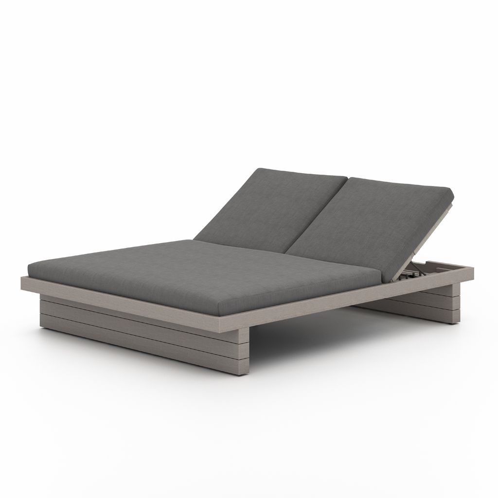 Leroy Outdoor Double Chaise Lounge Chair Weathered Grey