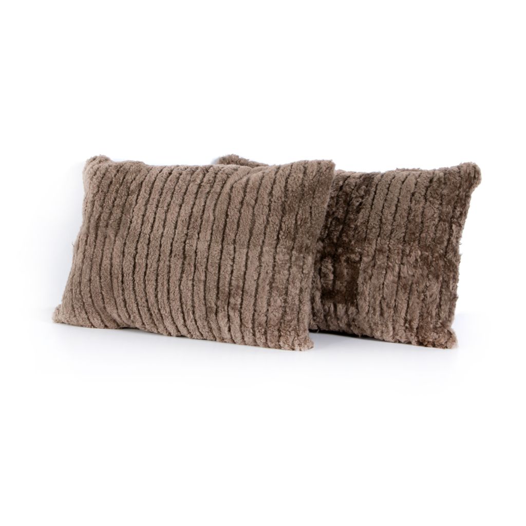 Banded Sheepskin Pillow Brown Set2 16X24