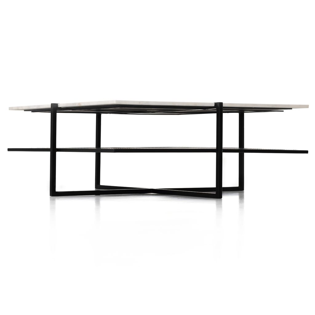Olivia Square Coffee Table Iron Matte Black, Polished White Marble