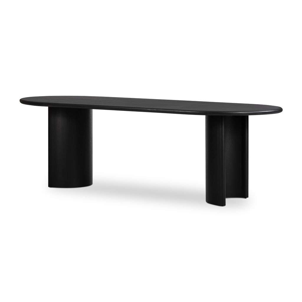 Preview image for Oval Dining Table Black Acacia Wood with Crescent Shaped Legs 94 inch