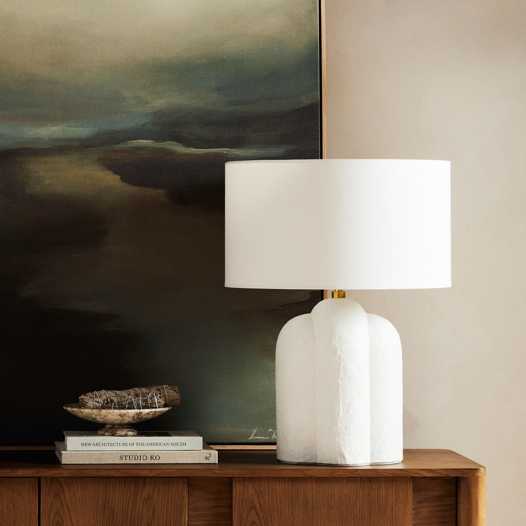 Koa Table Lamp, Adobe Textured Concrete