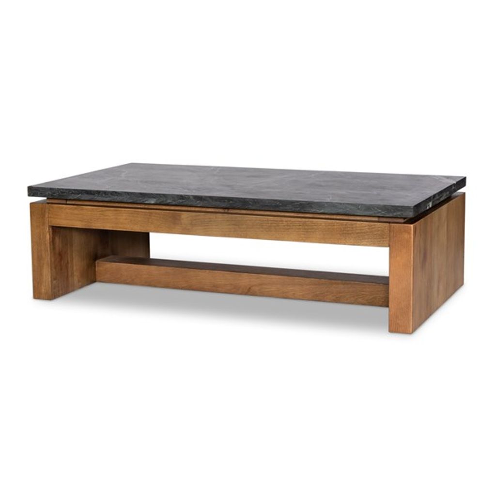 Preview image for Black Marble & Solid Oak Wood Rectangle Coffee Table 55 inch