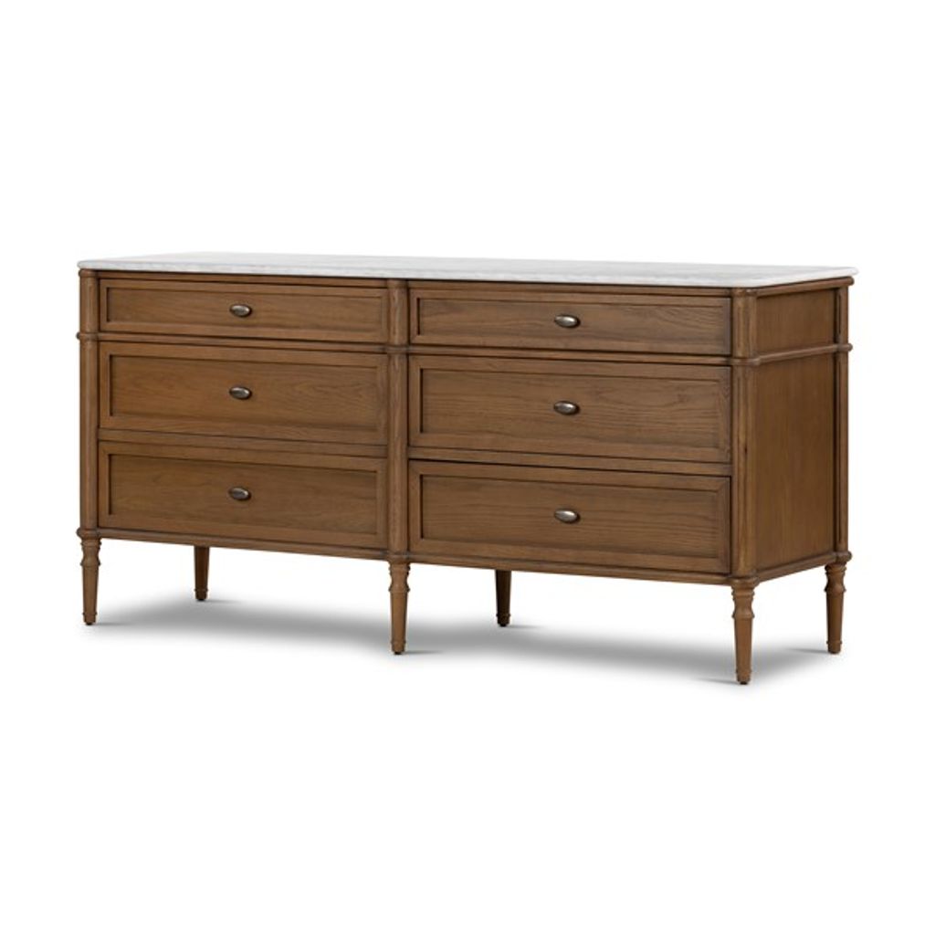 Toulouse Marble 6 Drawer Dresser-White