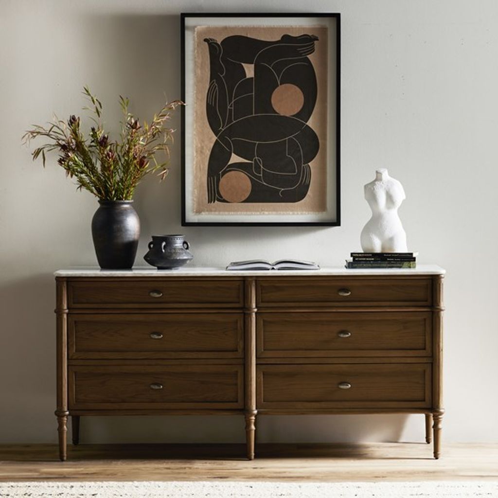 Toulouse Marble 6 Drawer Dresser-White
