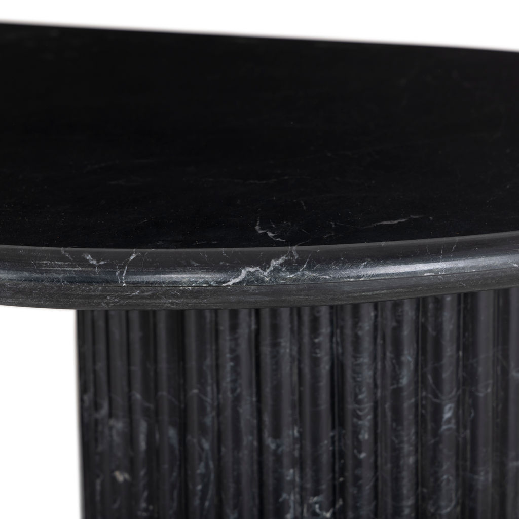 Black Marble Reeded Pillar Columns Oval Coffee Table 55 inch