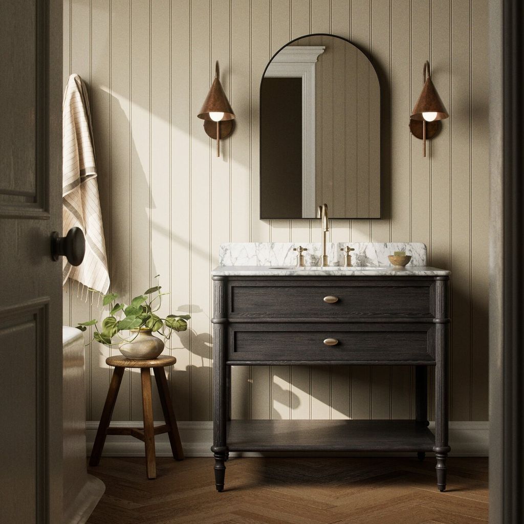 White Carrara Marble Top Black Oak Wood Single Sink Bathroom Vanity 36 inch