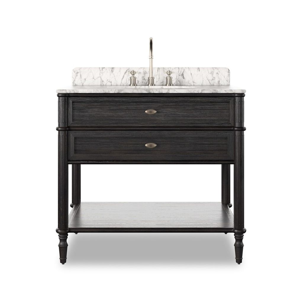 Preview image for White Carrara Marble Top Black Oak Wood Single Sink Bathroom Vanity 36 inch