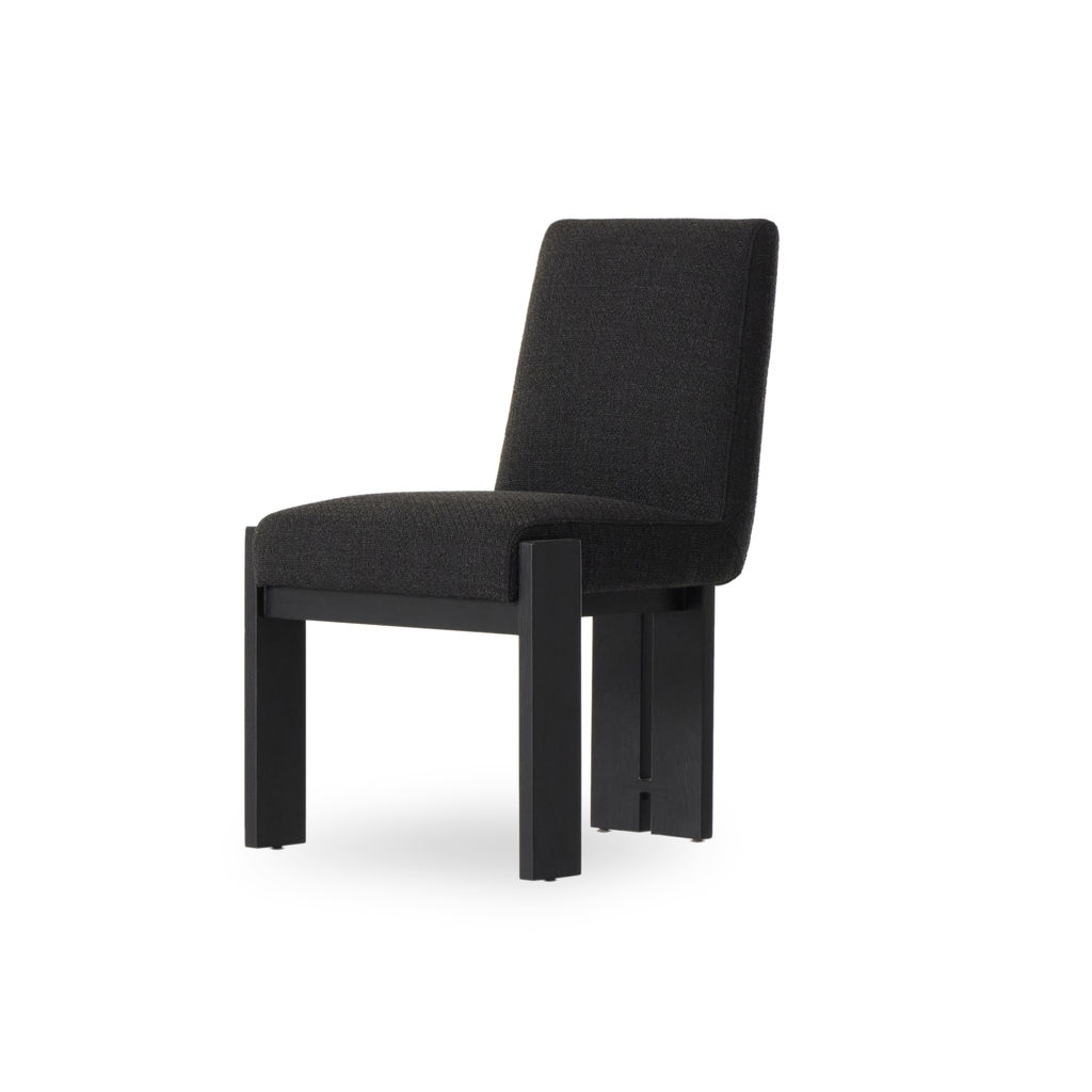 Preview image for Black Modern 3 Leg High Back Armless Dining Chair Performance Fabric Solid Wood