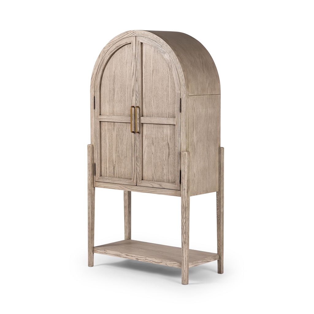 Preview image for Modern Organic Rustic White Oak Wood Tall Arch Top Bar Cabinet Home Bar 38 inch