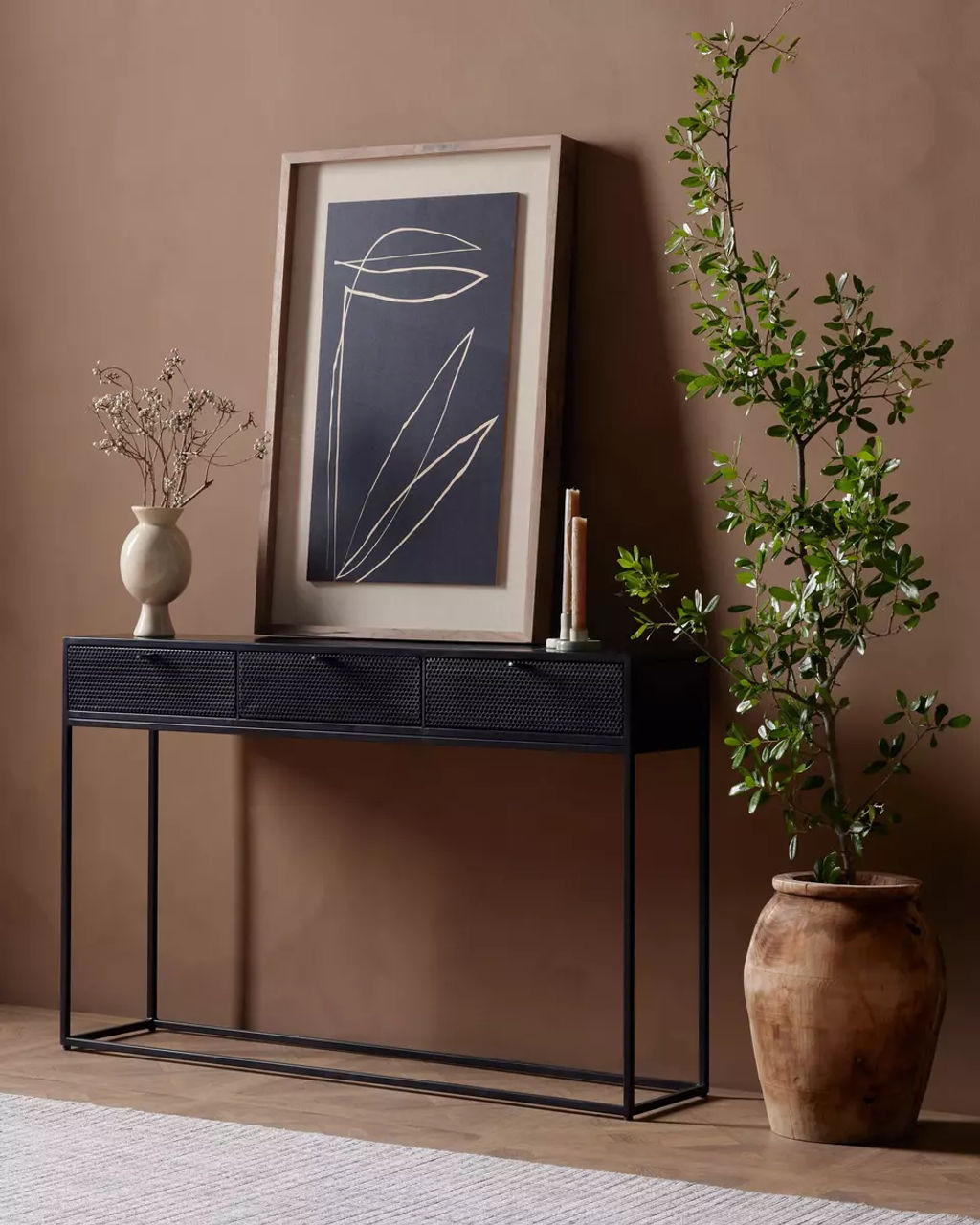 Modern Monochromatic Console Table, Black Finish