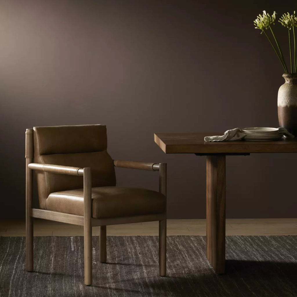 Parawood Dining Armchair, Channeled Leather