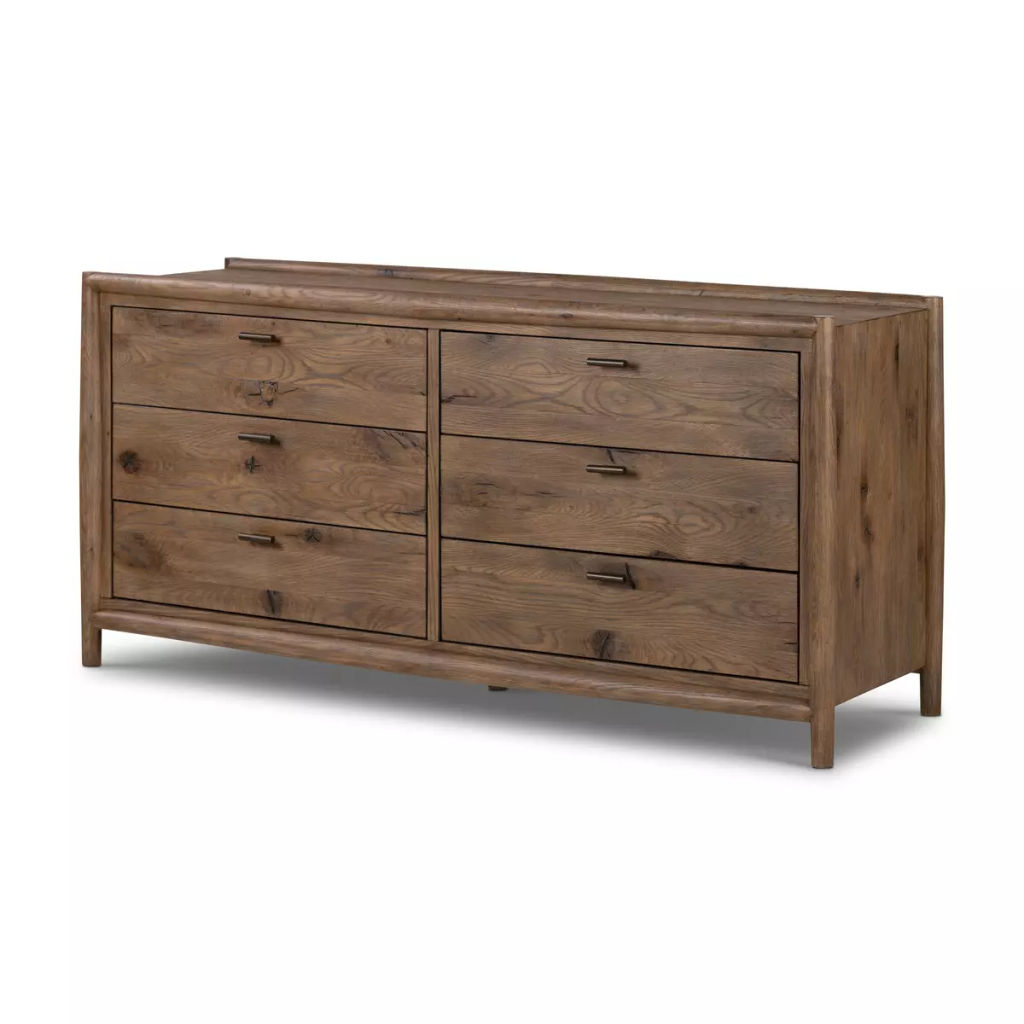 Glenview 6 Drawer Dresser, Weathered Oak Veneer