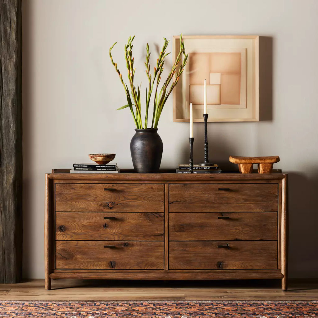 Glenview 6 Drawer Dresser, Weathered Oak Veneer