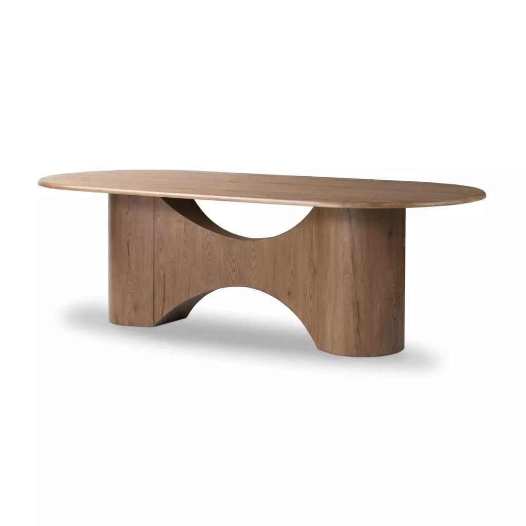Preview image for Sculptural Curved Base Oval Dining Table Rubbed Light Oak Veneer 98 inch