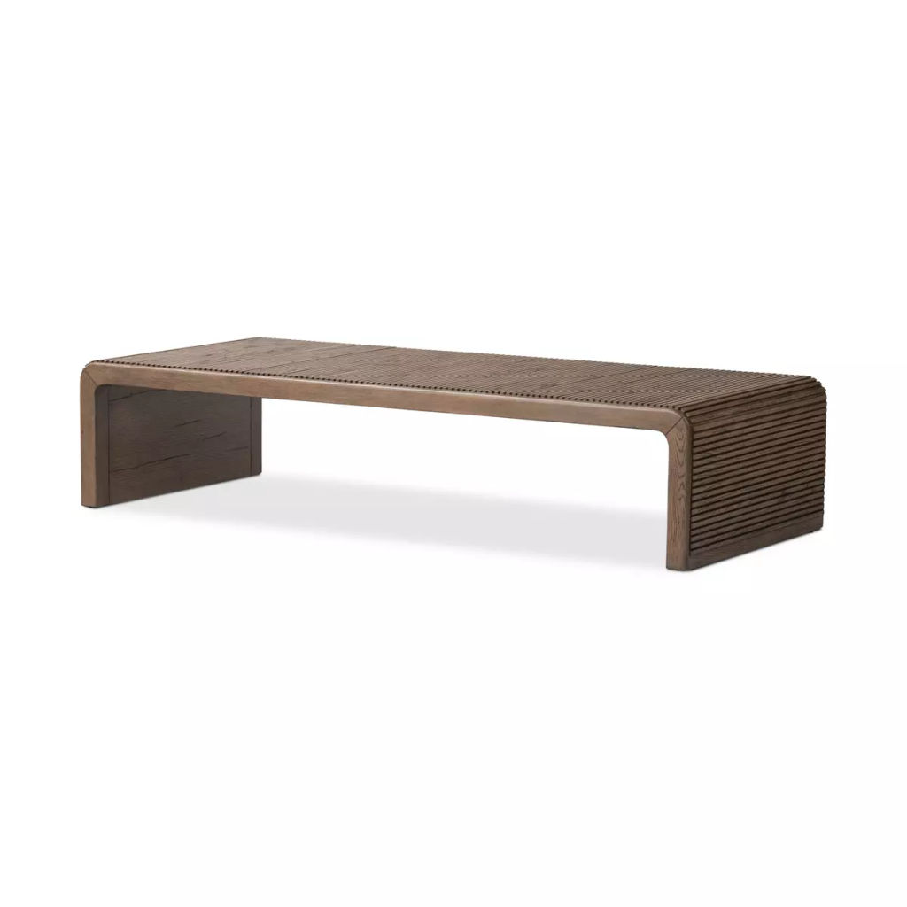 Preview image for Reeded Top Rectangle Coffee Table Oak Wood with Rustic Grey Finish 65 inch
