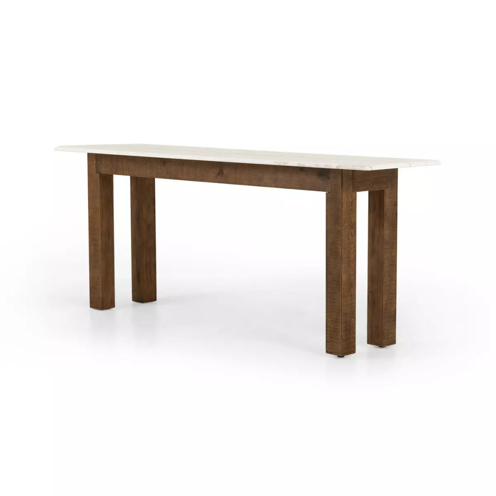 Preview image for French Primitive Console Table Honed White Marble & Reclaimed Pine Wood 78 inch