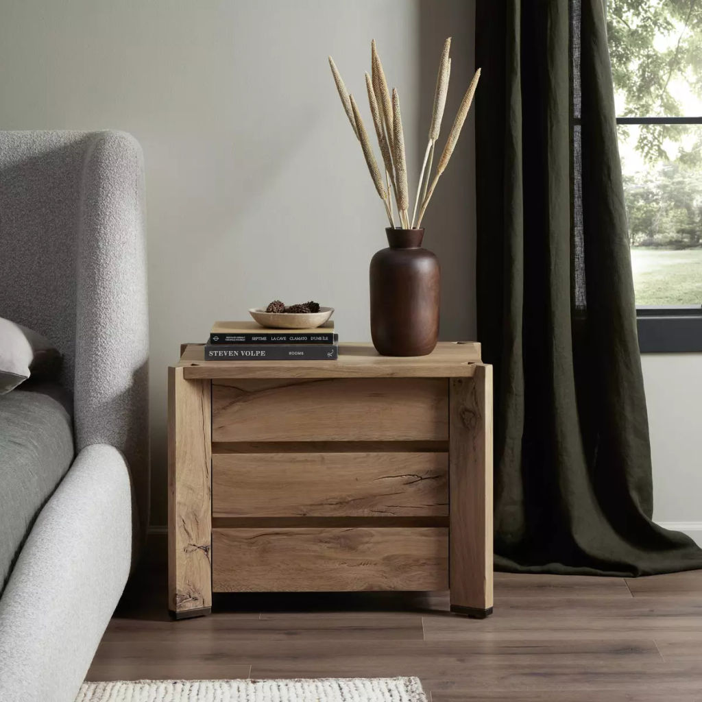 Cassio Nightstand 29.5" X 18" X 22.75", Natural Reclaimed French Oak