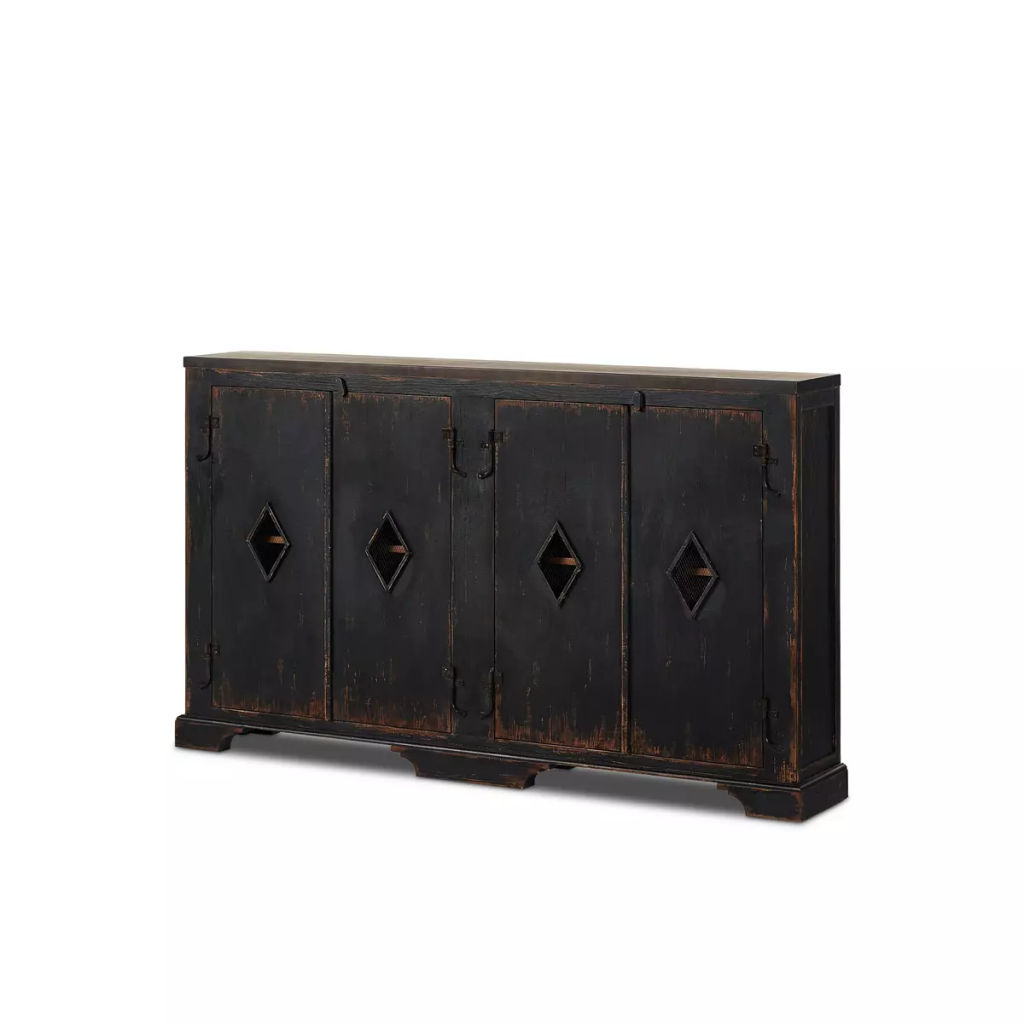 The Humptulips River Moonshine Cabinet 74.5" X 12" X 43", Distressed Burnt Black
